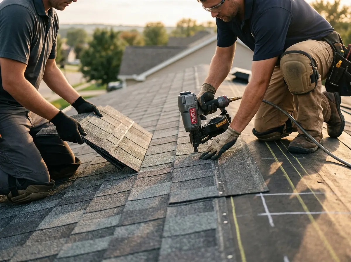 Professional roofer working on a residential roof in Bridgewater Town